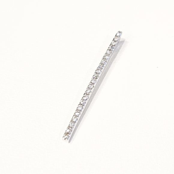 White Diamond Paved Vertical Bar Pendant Sterling Silver 925 Sparkly Pendant - Picture 4 of 11